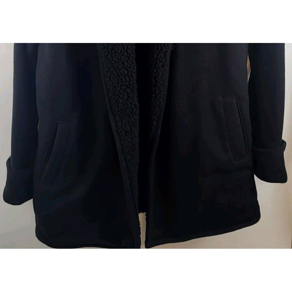 Abercrombie & Fitch Womens M Black Knit Sherpa-Fleece Lined Jacket Open Front - Picture 7 of 14